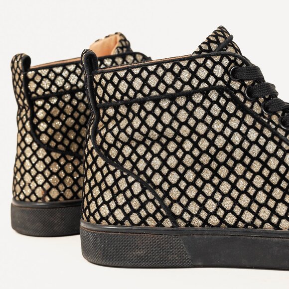 Christian Louboutin Rantus Orlato Black Glitter Gold High-Top Sneaker - Picture 8 of 11